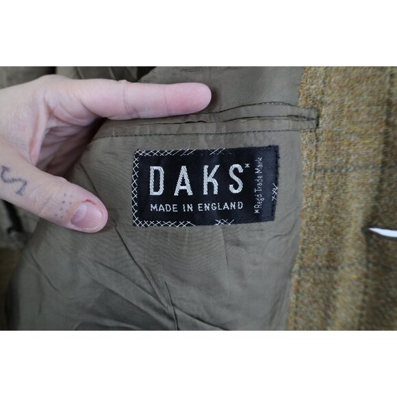 Vintage 70s Streetwear Mens 42L Wool Tweed Suit Coat Blazer Jacket Beige Plaid - Picture 15 of 16